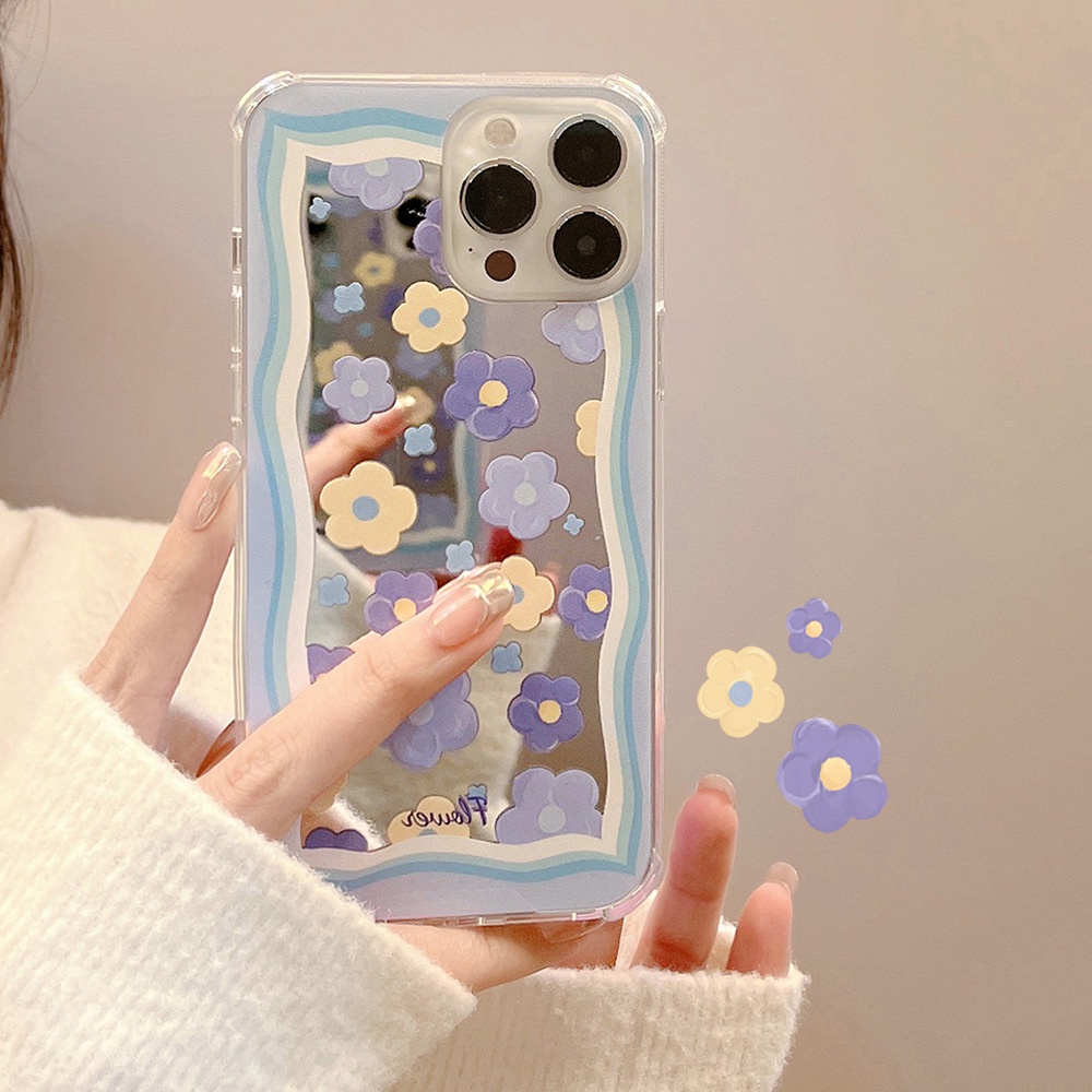 Ốp điện thoại mặt gương họa tiết hoa chống sốc thích hợp cho Iphone 7 8 PLUS X XR XS 11 12 13 MINI PRO MAX SE 2020