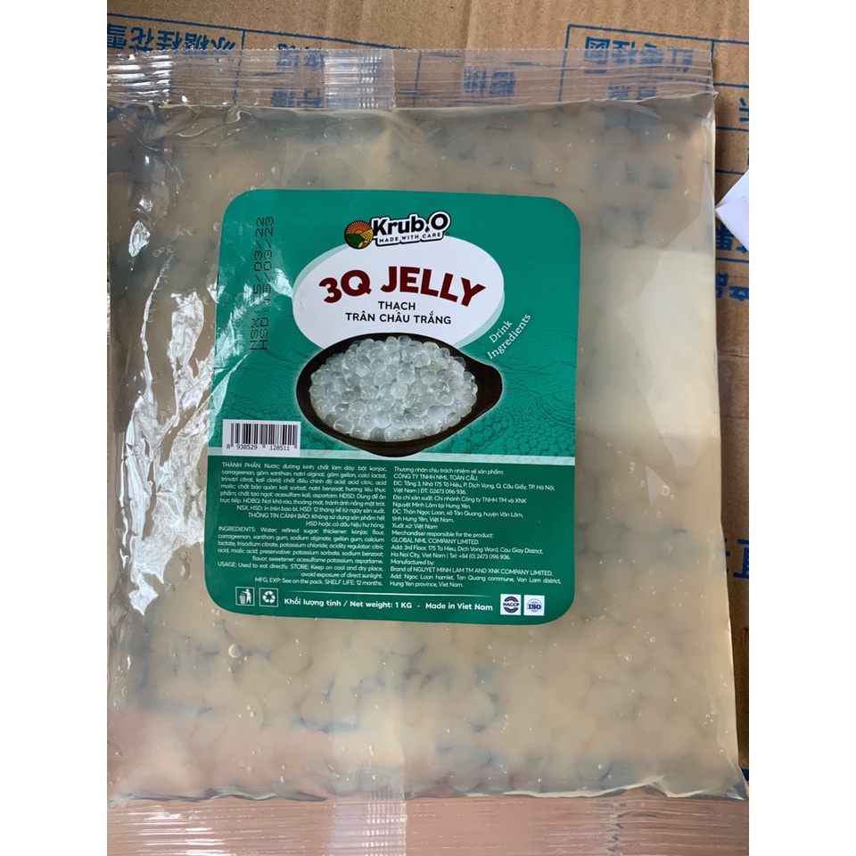 Thạch Trân Châu 3Q Trắng Krub.O Gói 1kg - Thơm Ngon Giòn Sần Sật