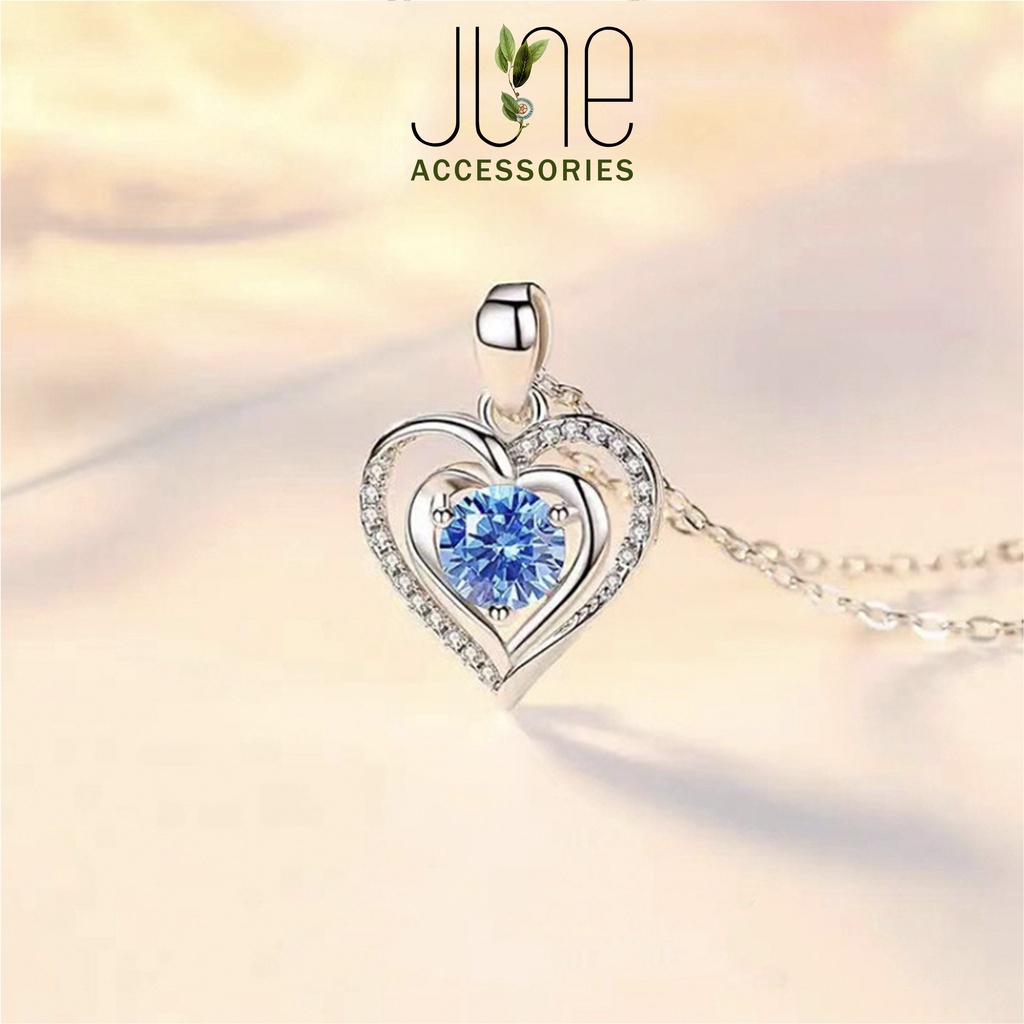 Dây chuyền nữ bạc s925 mặt trái tim đính đá sang trọng thời trang Hàn Quốc June accessories