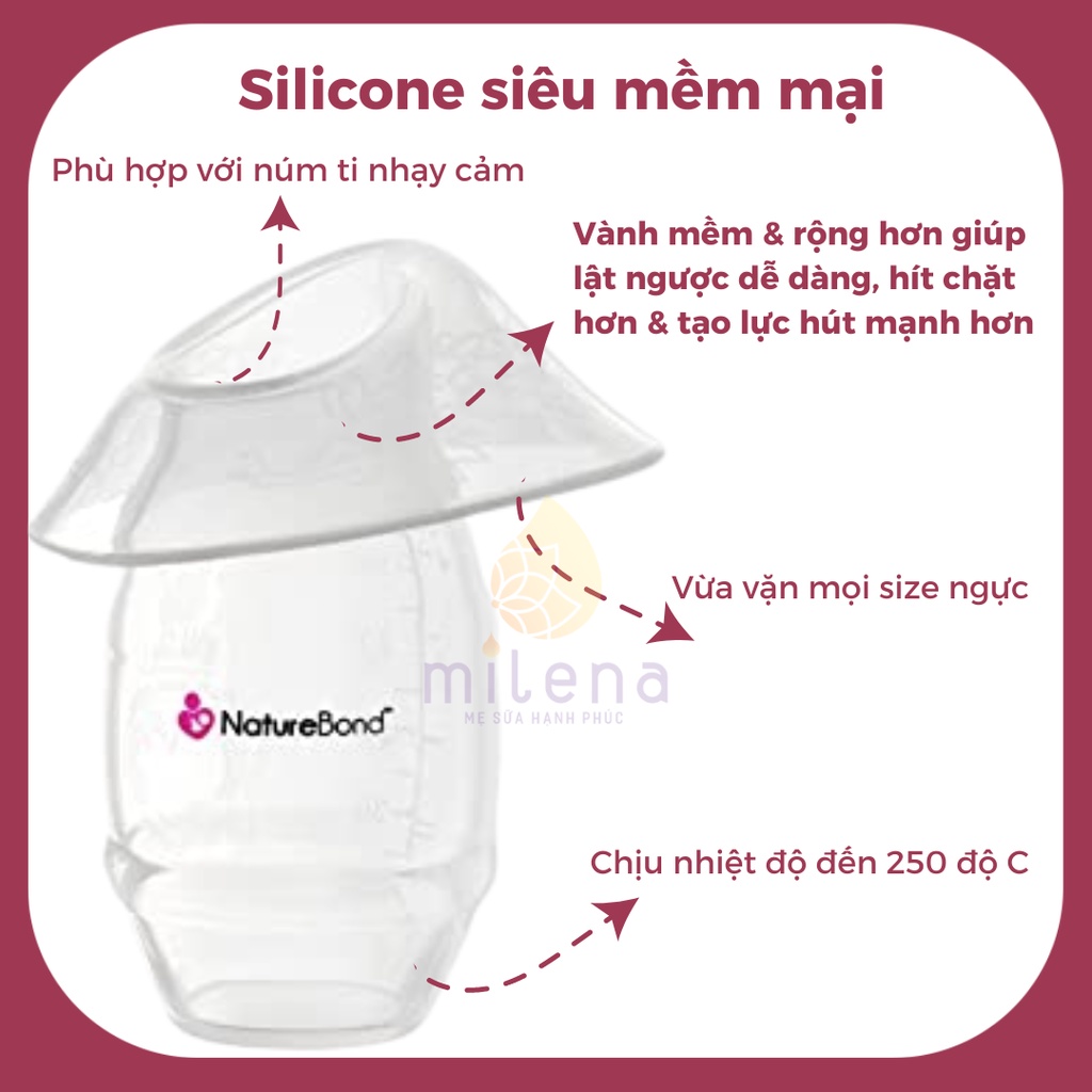 Cốc hứng sữa NatureBond Số 1 Anh Mỹ Canada tặng túi nhung dây da nút chặn cao cấp mẹ thích hơn máy hút sữa
