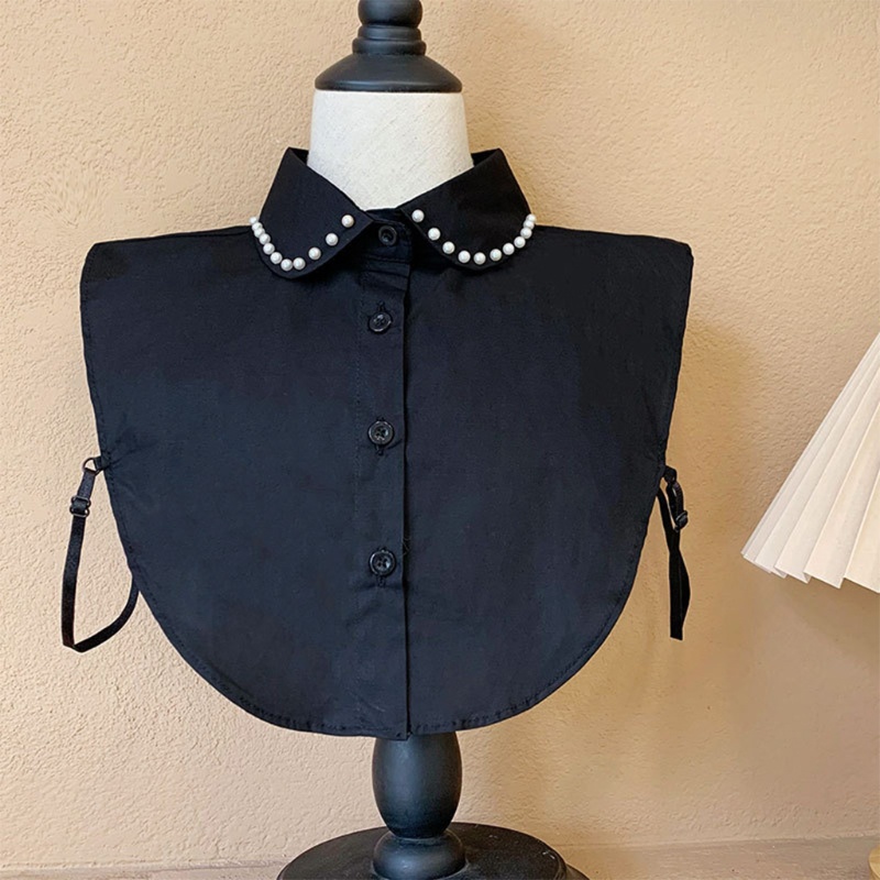 Cổ Áo Sơ Mi Đính Hạt Ngọc Trai Giả Màu Trắng / Đen Sang Trọng Cho Nữ