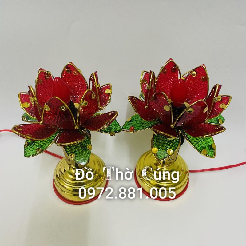 Đèn thờ hoa sen cánh nhựa 1 bông thấp