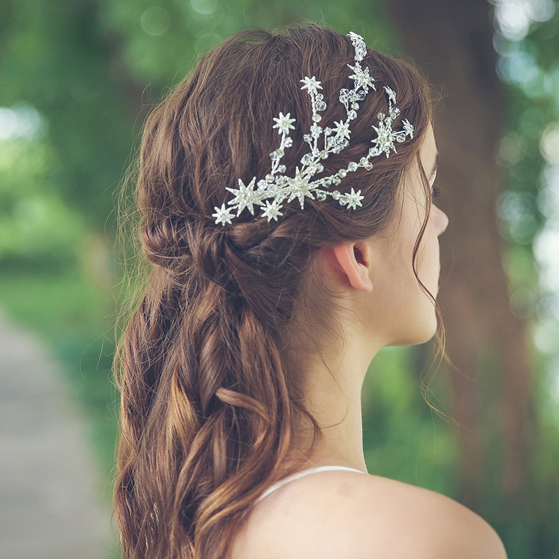 Cài Tóc Hình Ngôi Sao Đính Đá Pha Lê Sang Trọng Cho Cô Dâu