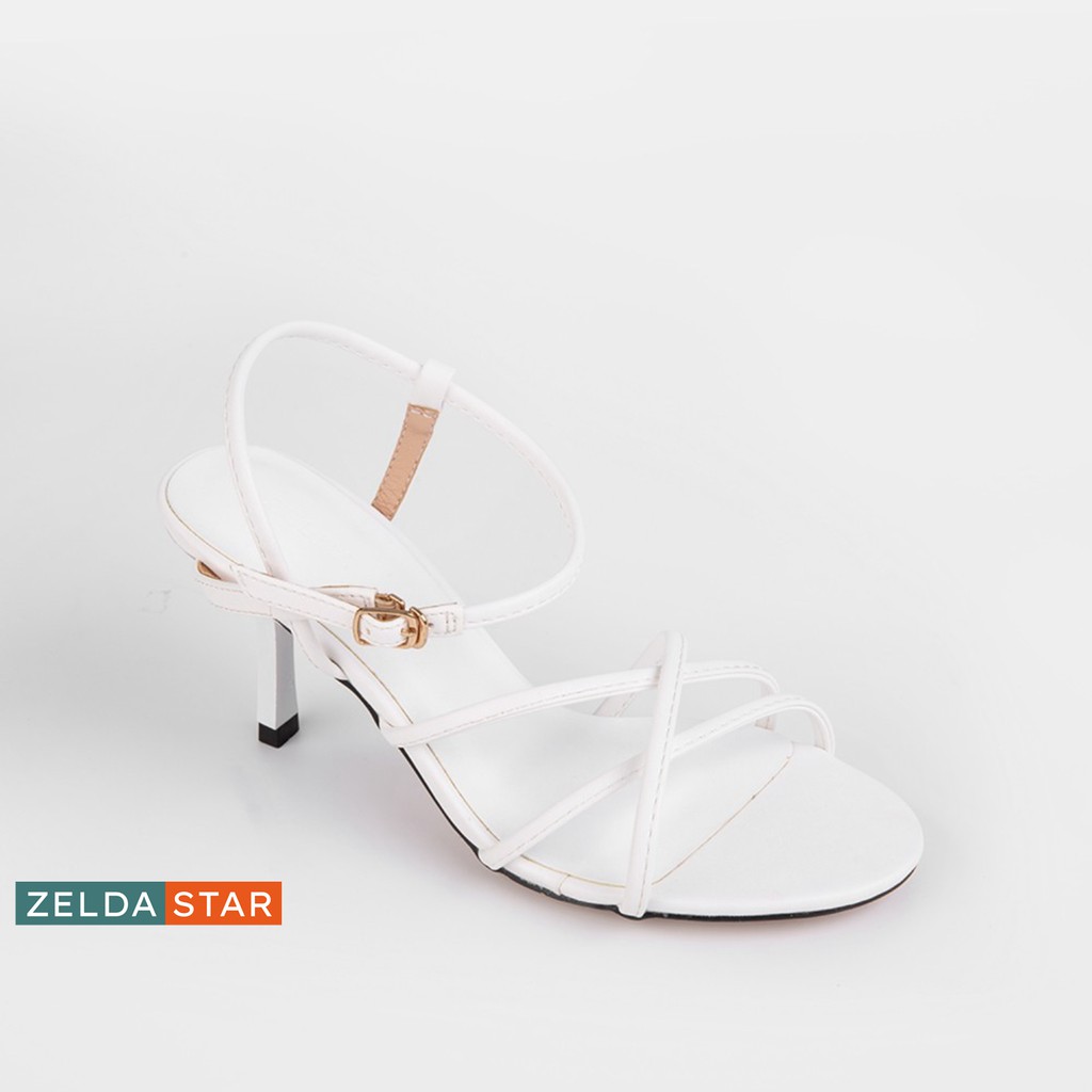 Giày Sandal Zelda Star mũi tròn gót cao 7cm dây chéo - SN006820