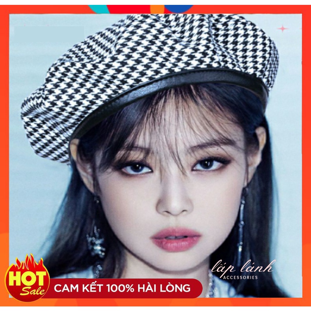 [Có sẵn] MŨ NỒI MŨ BERET NÓN JENNIE HỌA TIẾT CARO PHONG CÁCH RETRO HÀN QUỐC 214MU003