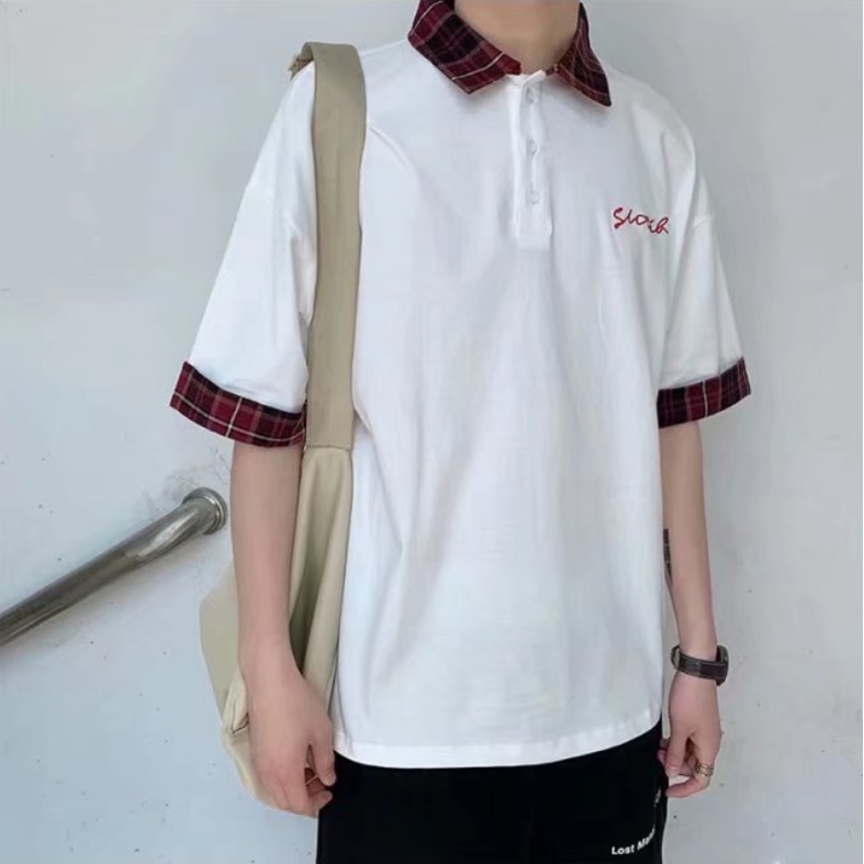 áo polo nam tiếng Nhật áo thun nam có cổ lụa phong cách Hàn Quốc áo phông polo nam form rộng áo thun tay lỡ cổ bông áo polo nam đẹp