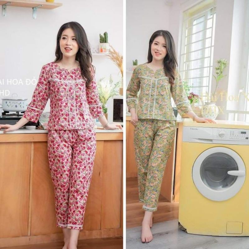 Set đồ bộ ren cổ v 2 màu ảnh thật