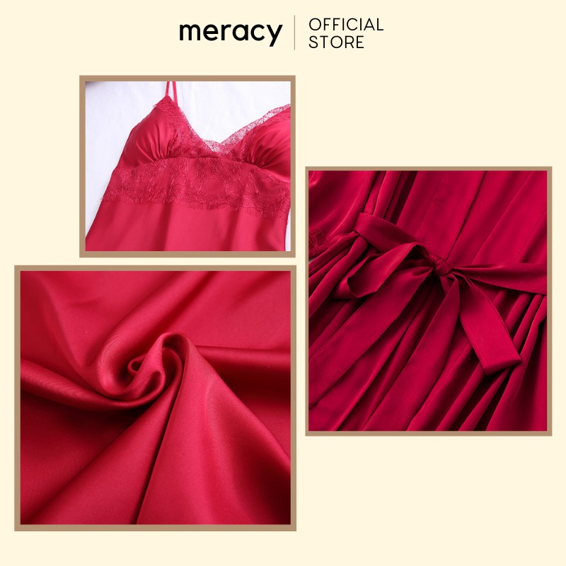 Áo choàng ngủ lụa kèm váy ngủ nữ MERACY chất liệu cao cấp có mút ngực phối ren sexy M05-CV | WebRaoVat - webraovat.net.vn