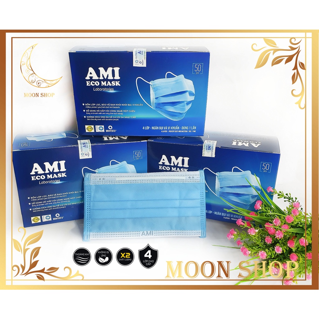 Khẩu trang Ami 4 lớp chuẩn đủ 4 màu hộp 50 cái