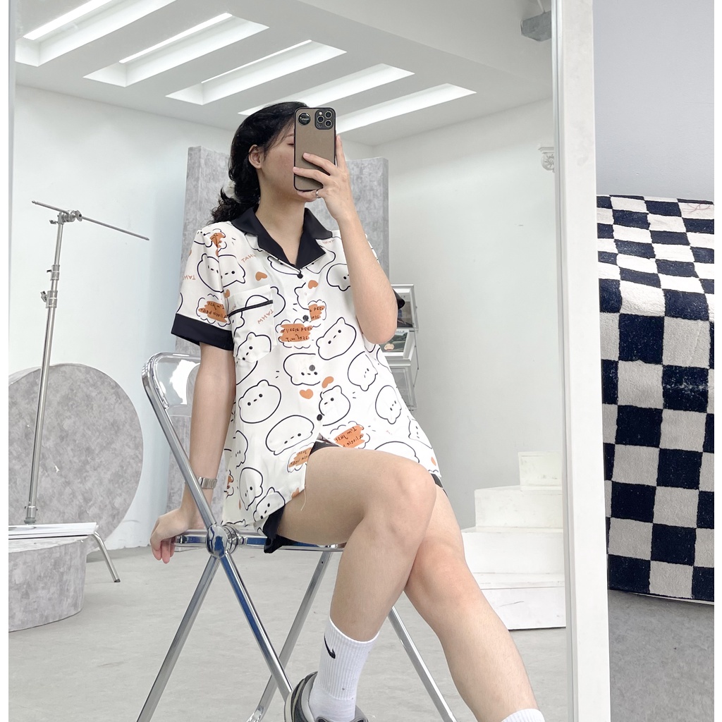 Bộ đồ ngủ nữ pijama mặc nhà cộc tay chất lụa mango, đồ bộ mặc nhà họa tiết cute dễ thương