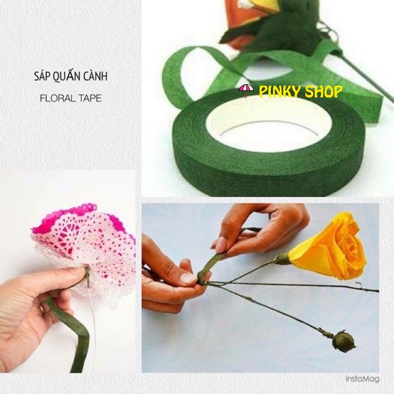 Sáp quấn cành, băng keo sáp  băng dính sáp, phụ kiện làm hoa voan, hoa giấy, hoa đá pha lê handmade Pinky Shop