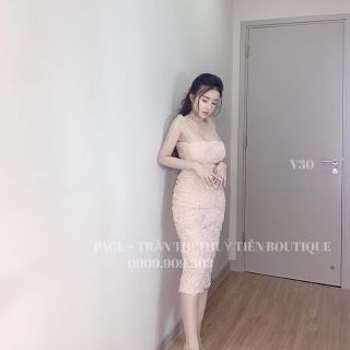 Đầm body 2 dây ren hoa hồng