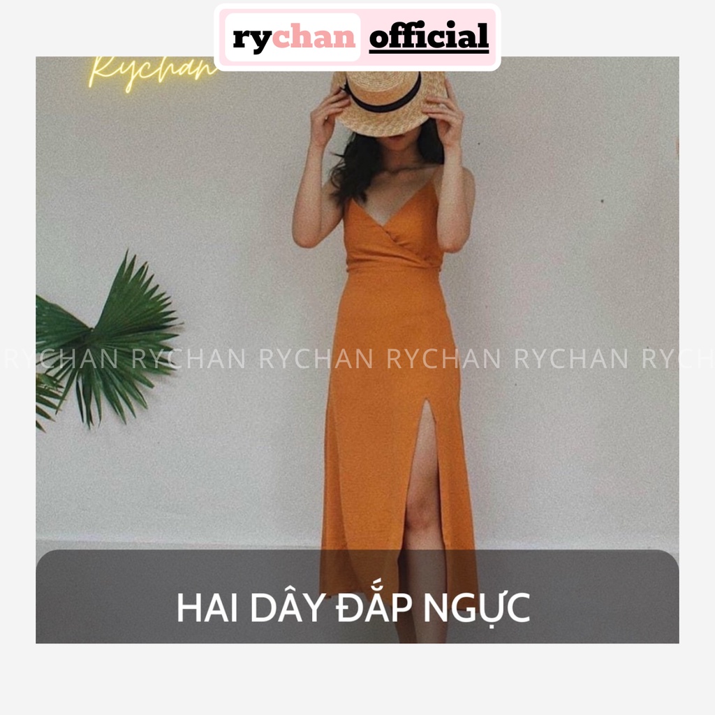 Đầm Maxi Đi Biển Hai Dây Cột Nơ Lưng Hai Màu | Đầm Masi Dạo Biển Du Lịch 2 Dây Màu Trắng Màu Vàng - DM0133