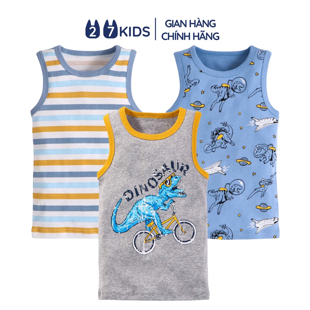 Set 3 áo thun ba lỗ bé trai 27Kids combo 3 cái áo 3 lỗ sát nách nam vải Ecocot cho trẻ từ 2-10 tuổi BSTT5