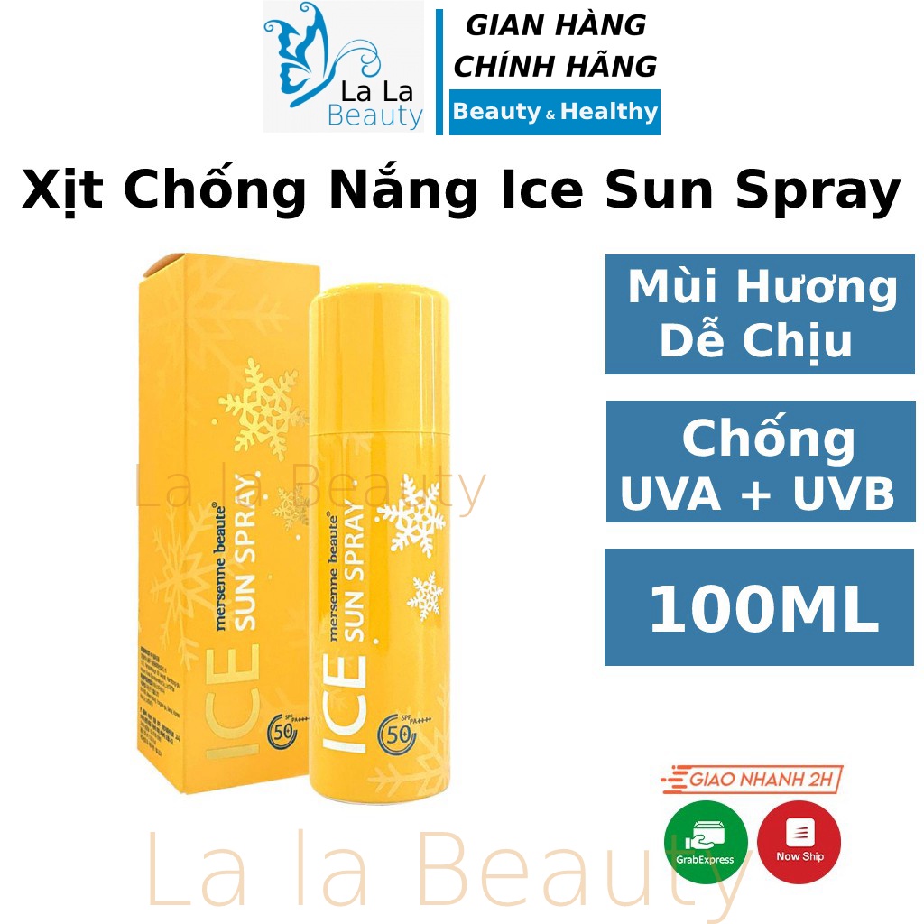 Xịt chống nắng Ice Sun Spray SPF50+ PA+++ 100ml body nâng tone cho da dầu mụn nhạy cảm hỗn hợp da khô La La Cosmetic