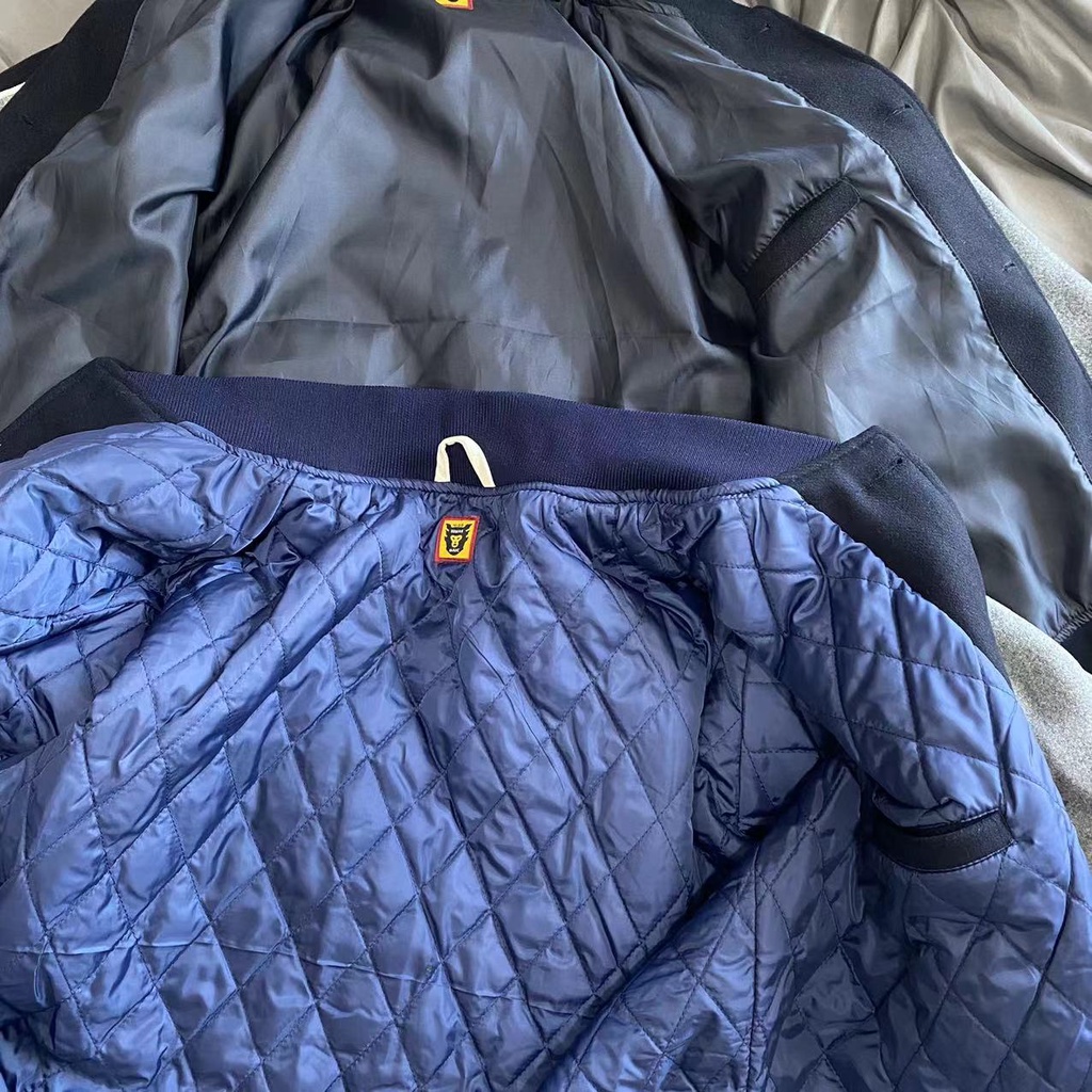 Con người làm vịt tình yêu thêu đồng phục bóng chày áo khoác len đại học áo khoác gió đệm áo khoác đơn cặp đôi retro của mỹ