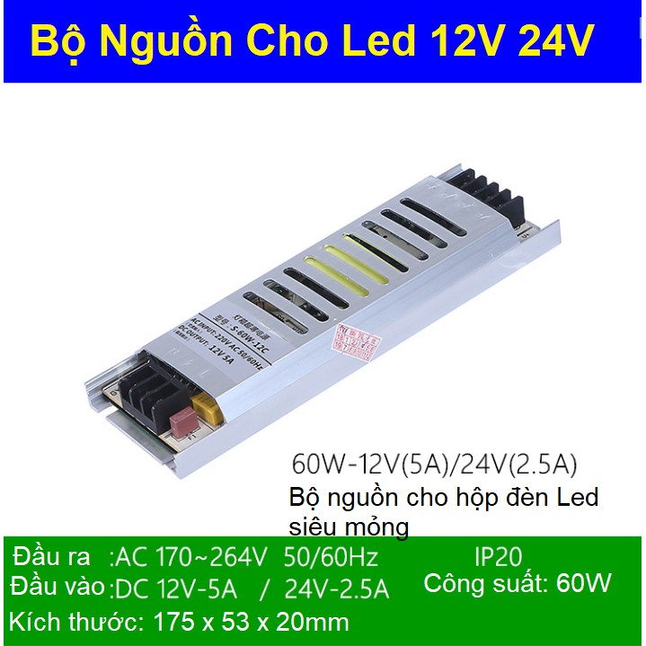 Bộ Nguồn Dài Siêu Mỏng 12V/ 24V 36W-200W Cho Led, Camera