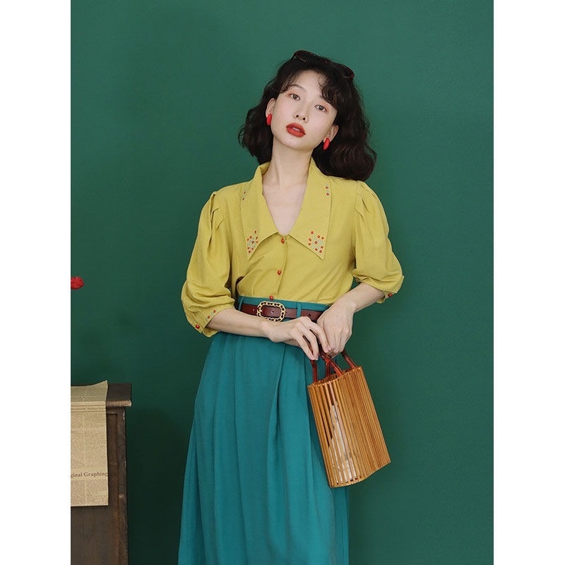 Áo Sơ Mi Ngắn Tay Họa Tiết Thêu Thời Trang Mùa Hè Cho Nữ