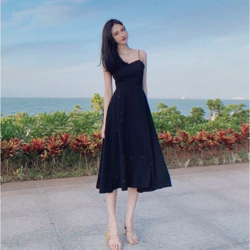 Váy Maxi đen hai dây kèm mút ngực chất vải đẹp