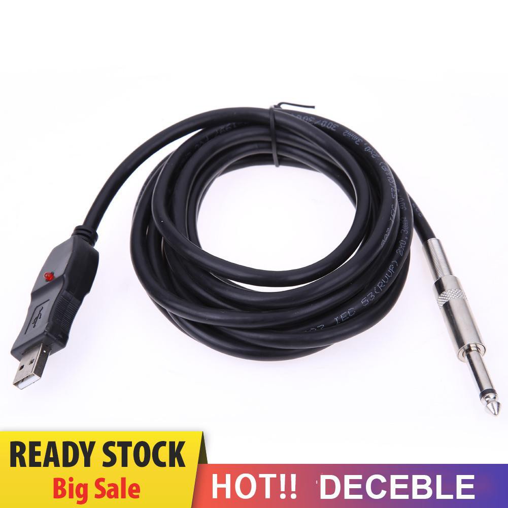 Deceble Guitar Bass 1/4'' 6.3mm To USB Link Connection Instrument Cable Adapter
