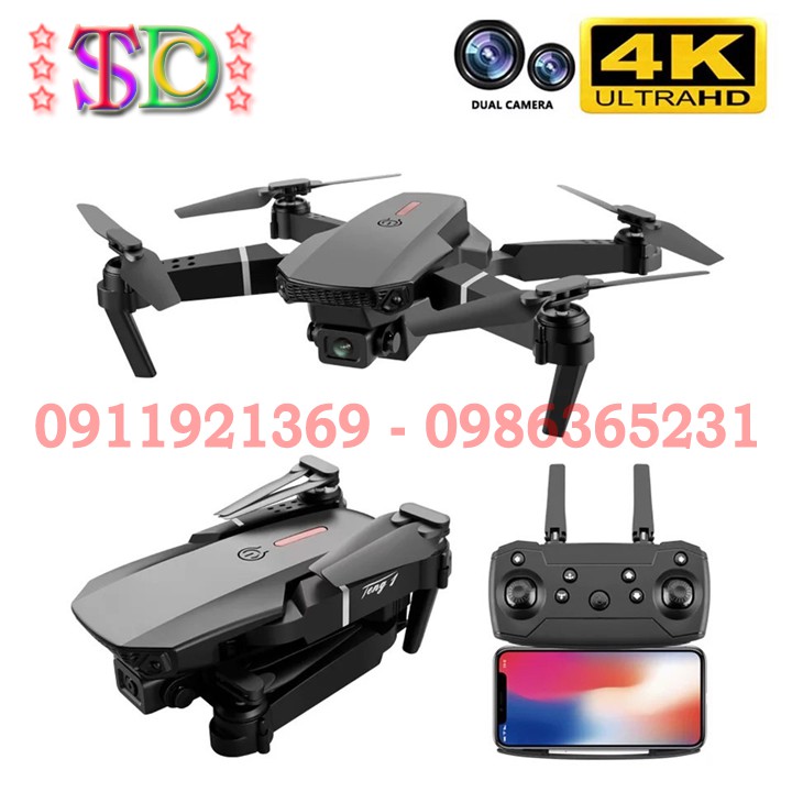 [Tặng Túi Vải Xách Tay] Flycam E88 PRo Trang Bị Camera Kép 4K Bay 18-20p  - Máy Bay Bốn Cánh