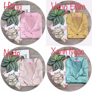 ( Freesize Lụa ) Đồ Bộ Pijama Lụa viền bèo - Tay Dài Quần Dài