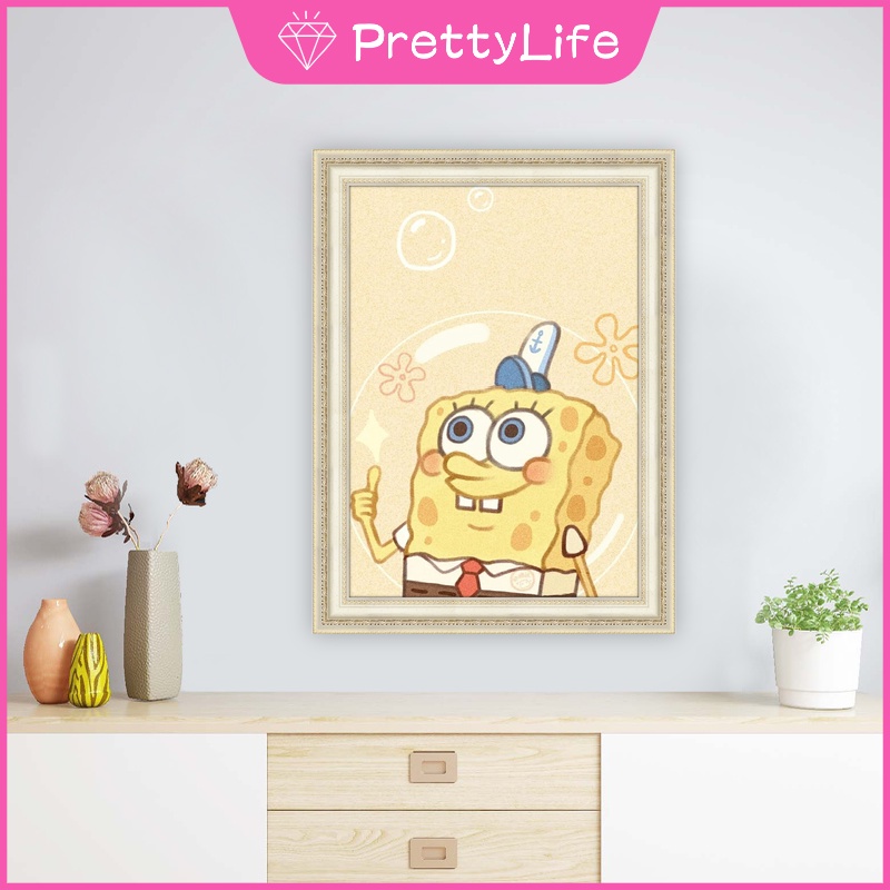 Bộ tranh đính đá 5D họa tiết hoạt hìnhongeBob độc đáo DIY dùng trang trí nhà cửa 30x4