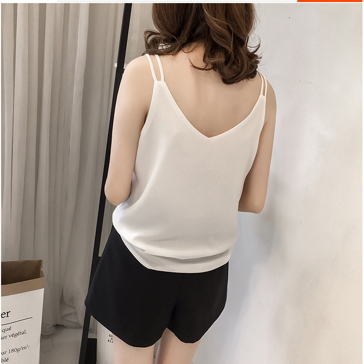 Áo sơ mi voan SUXI không tay cổ chữ V dáng rộng thời trang mùa hè cho nữ