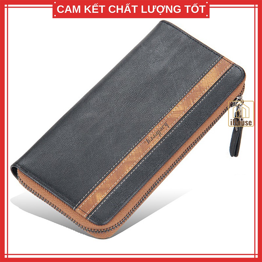 Ví cầm tay nam cao cấp Baellerr.y, Cluth clutch cầm tay nam nữ dáng bóp dài màu nâu và xanh xám siêu đẹp và chất