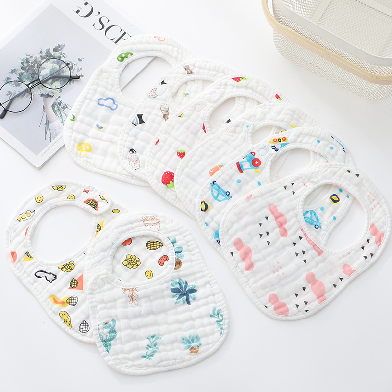 Yếm ăn vải gạc cotton hình chữ U 8 lớp dày dặn thấm hút nước chống bẩn cho bé