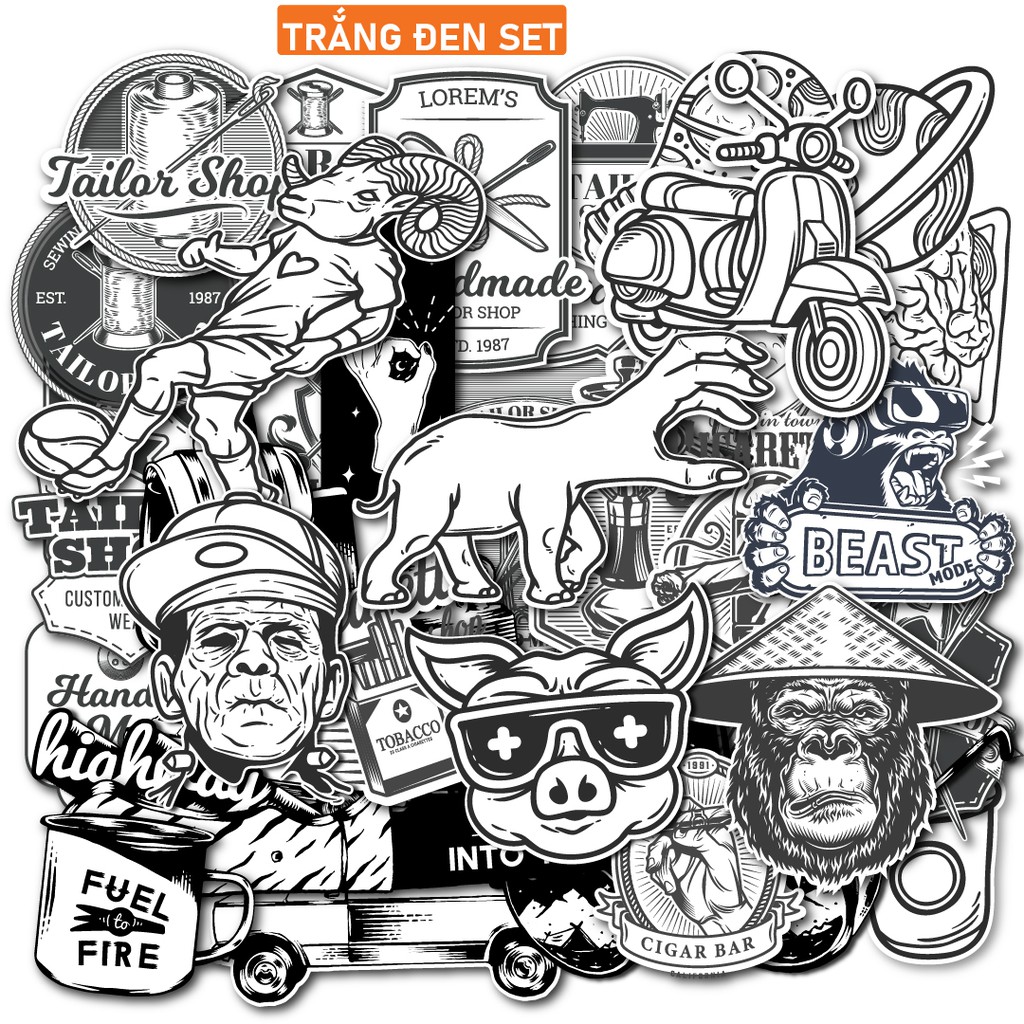 Nguyên bộ sticker dán full nón 3/4 không thấm nước. MSP: Full34