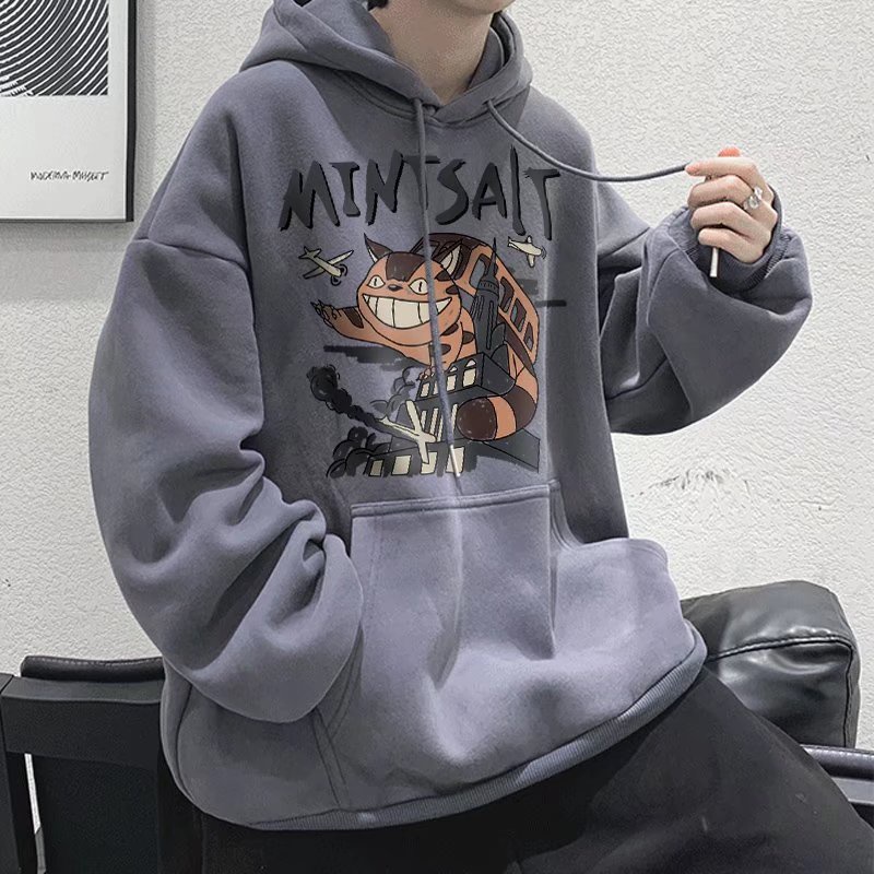 Áo hoodie tay dài dáng rộng in họa tiết hoạt hình phong cách Nhật Bản thời trang cho nam size M-8XL