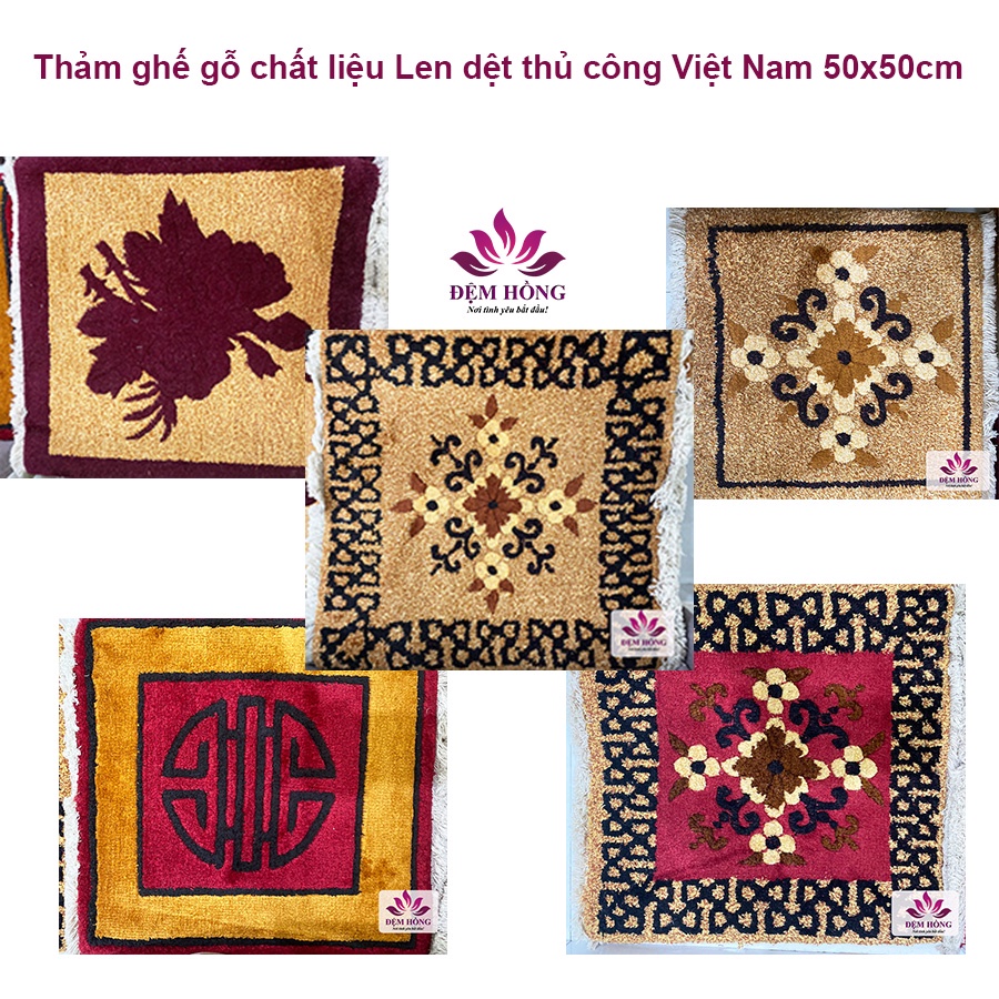 Thảm ghế gỗ chất len dệt thủ công Việt Nam 50x50cm ghế đơn / 40x40cm ghế đôn