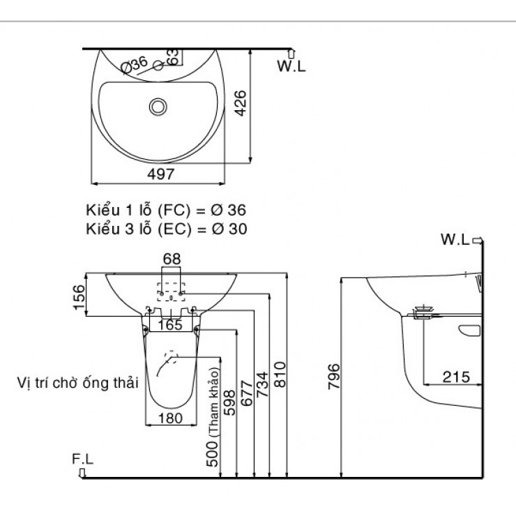 Chậu Lavabo Treo Tường Inax L-285V