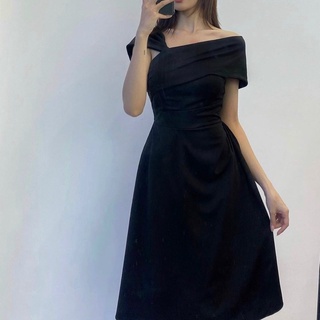 [Ảnh thật] Đầm thun midi lệch vai