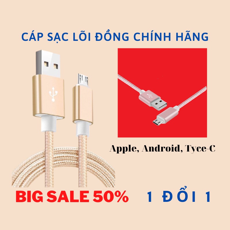Dây sạc Iphone, Android, Tyce C 2M, siêu bền, Chống gãy, Hỗ trợ sạc nhanh, Bảo hành 1 đổi 1