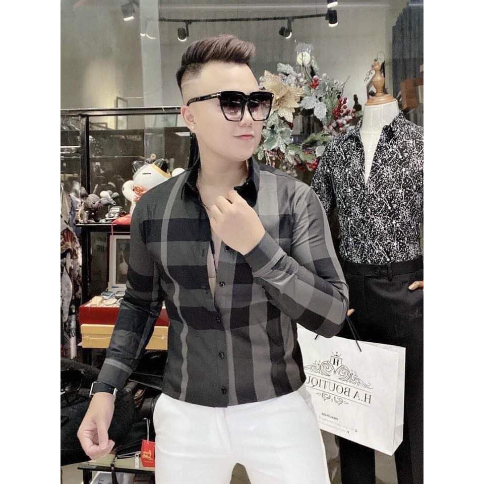 Sơ mi nam dài tay caro chất lụa chống nhăn form Hàn Quốc