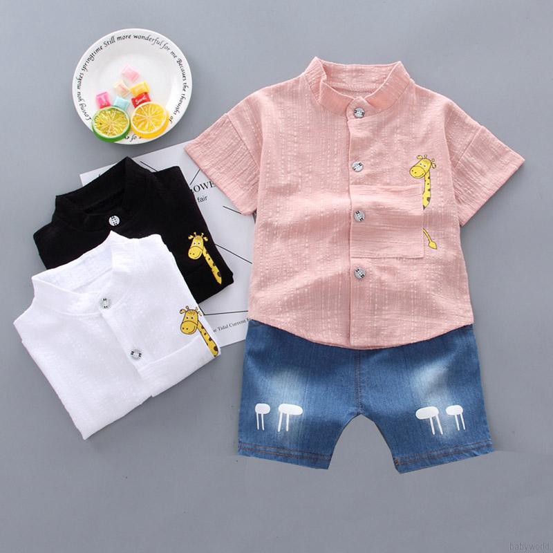 Bộ áo thun cộc tay in hình con nai + Quần short cho bé