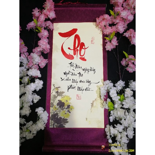 Tranh thư pháp chữ Thọ 35x85cm