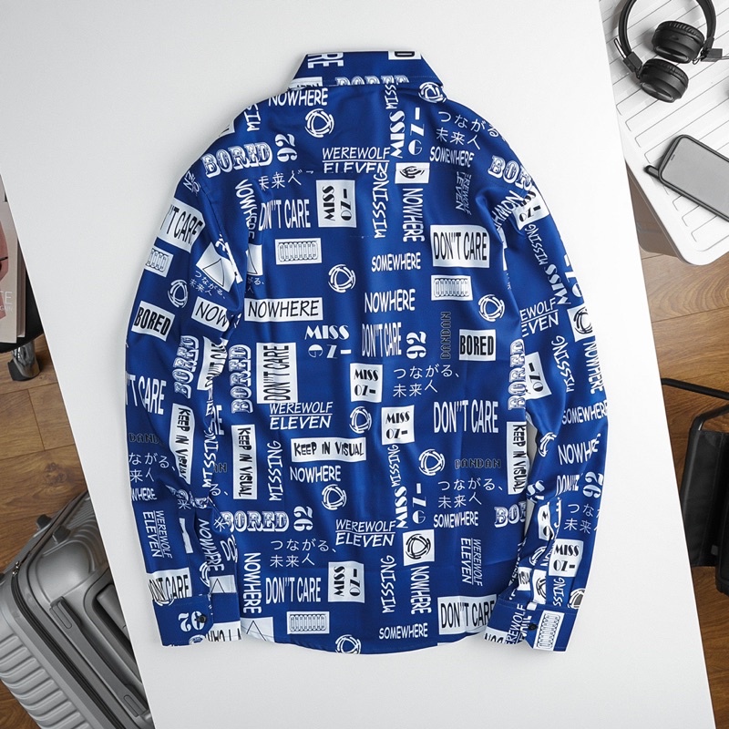 Áo sơ mi nam tay dài hoạ tiết chữ “MISSING” Bigsize < 125kg