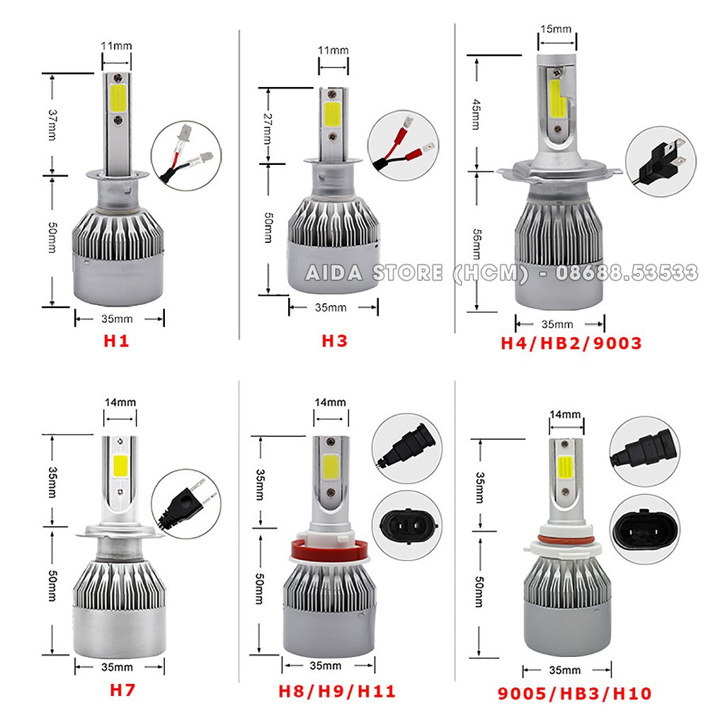 01 bóng đèn LED gầm ô tô chân H8 H9 H11 C6 siêu sáng 36W