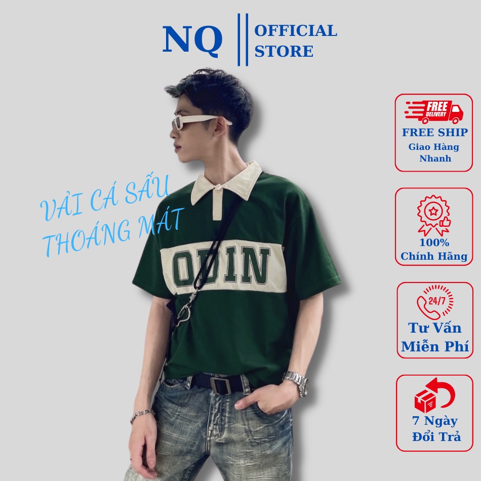 áo thun polo form rộng có cổ nam nữ unisex chất cotton cá sấu đẹp in chữ ODIN Đủ size. chất đẹp giá xưởng