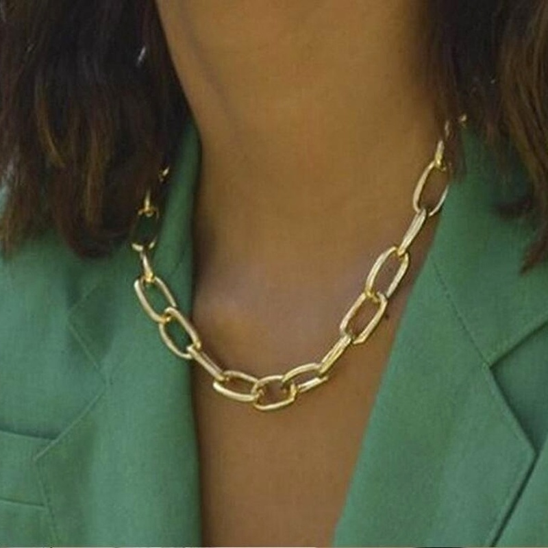 Vòng cổ choker dây xích bản lớn bằng kim loại dày thời trang cho nữ