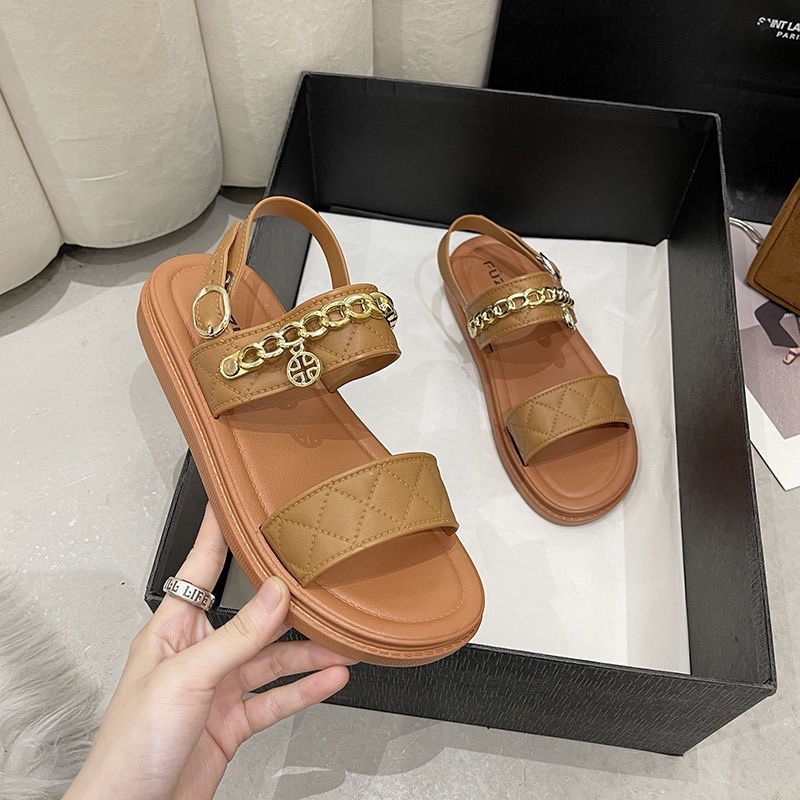Dép quai ngang, sandal nữ bản to chất cao su siêu nhẹ mềm dẻo cực bền phối xích mang tôn chân kiểu dáng thời trang