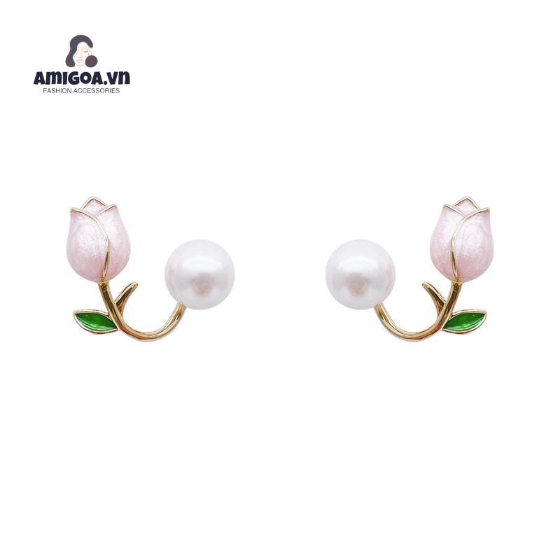 ✨✨Bông Tai Mạ Bạc 925 Hình Hoa Tulip Đính Ngọc Trai Phong Cách Hàn Quốc Mới 2022