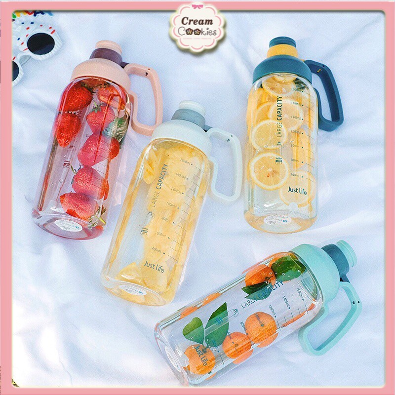 Bình Đựng Nước Thể Thao Dung Tích Lớn 1800ml Thiết Kế Tiện Lợi Bình Nước Detox 1,8L Có Ống Hút