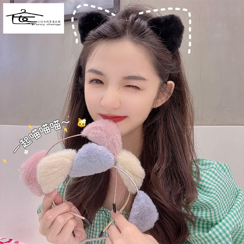 Băng Đô Cài Tóc Tai Mèo Phối Lông Siêu Dễ Thương Đơn Giản Phong Cách Hàn Quốc Cho Nữ