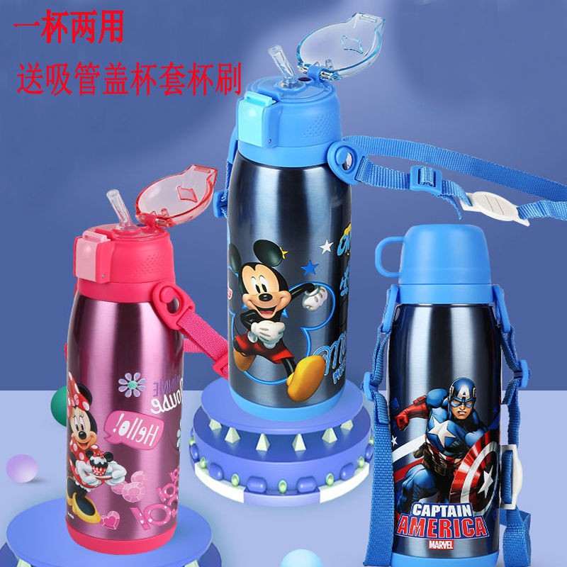 Bình nước trẻ em Disney 800ML hút chân không dung tích lớn dành cho sinh viên, cốc đựng bằng thép gỉ 316 cầm tay