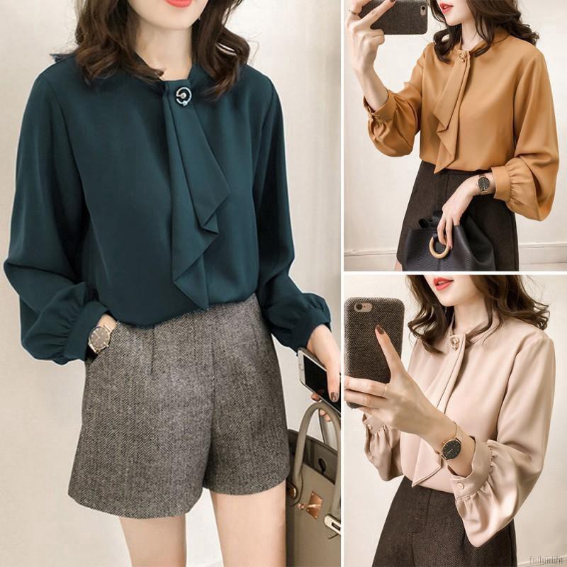 Women Loose Summer Sweet Solid Color Lantern Sleeve Stand Collar Bottoming Blouse | BigBuy360 - bigbuy360.vn