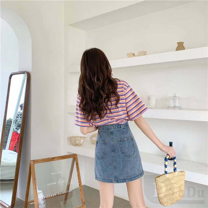 Chân Váy Chữ A Lưng Cao Xếp Ly Phong Cách Retro